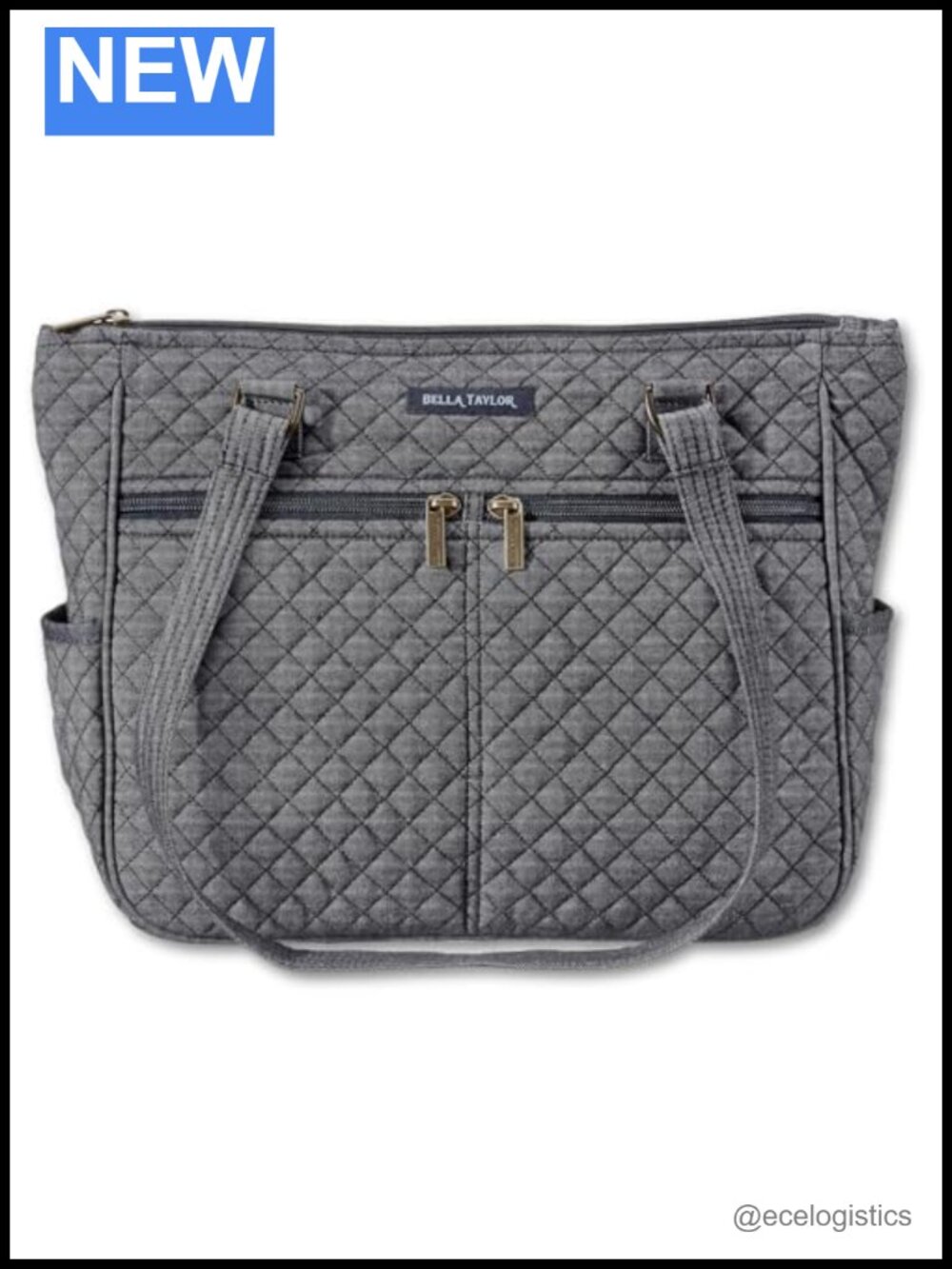 Quilted Cotton Tote Bag with 10 Pockets, Lightweight Shoulder Purse